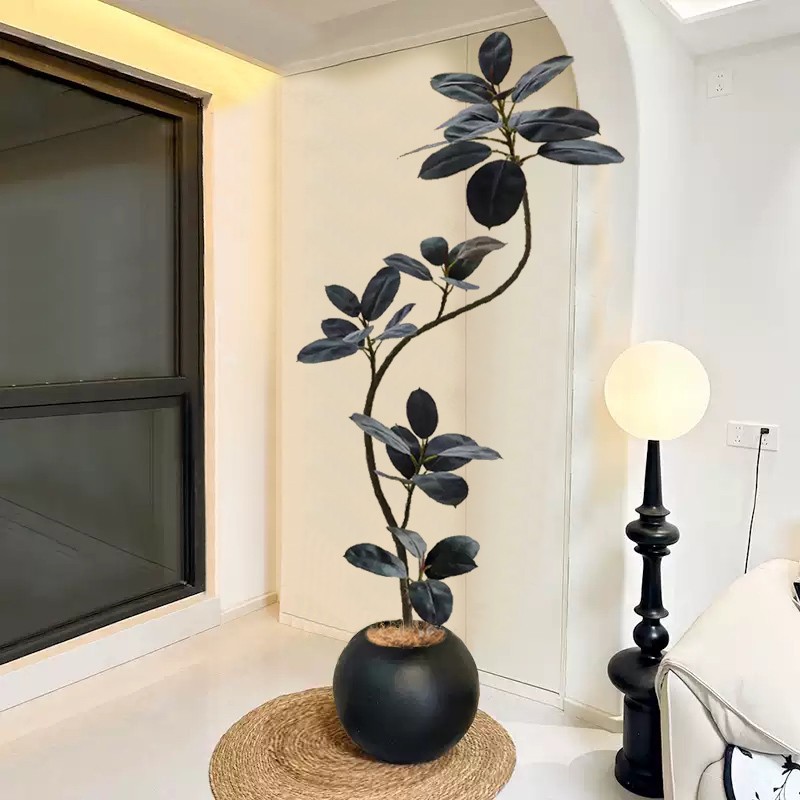 Black Diamond Rubber Tree Artificial Green Plant Indoor Sofa Fake Plant Bionic Potted Plant Large Living Room Decoration Ornaments