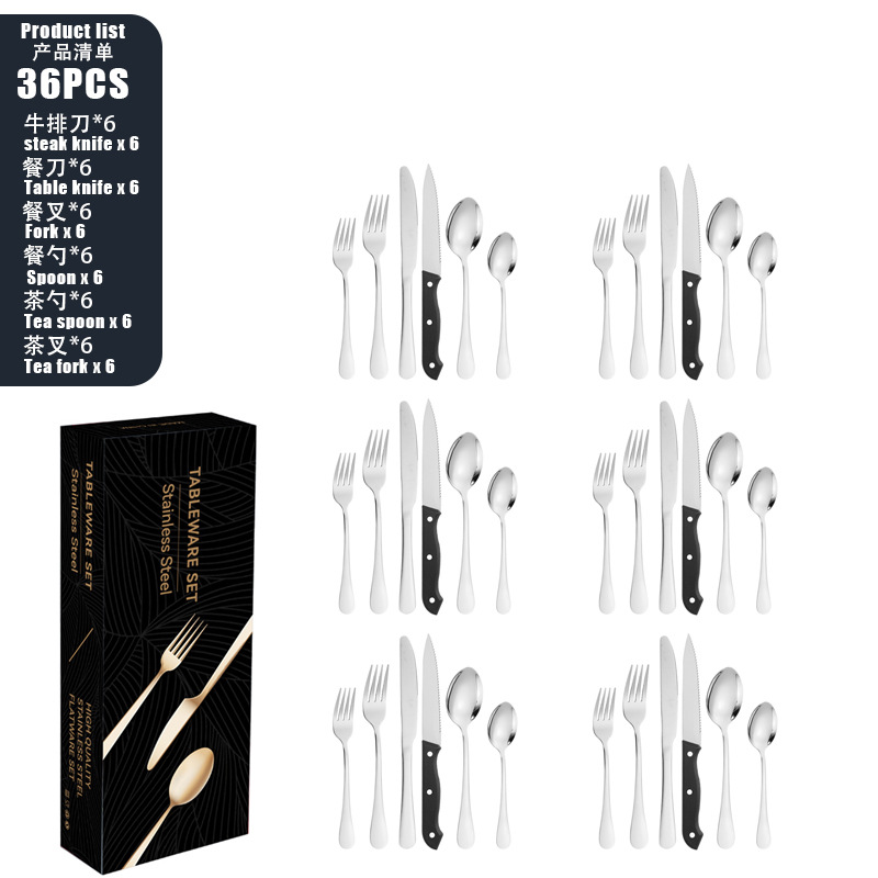 Conjunto de cubiertos de acero inoxidable 1010 cuchillo y tenedor cuchara set set set set 24 piezas set de carne de carne occidental cuchillo y tenedor