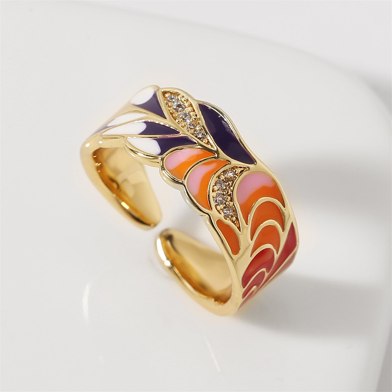Korean copper inlaid zirconium dripping open creative color ring wholesale nihaojewelry