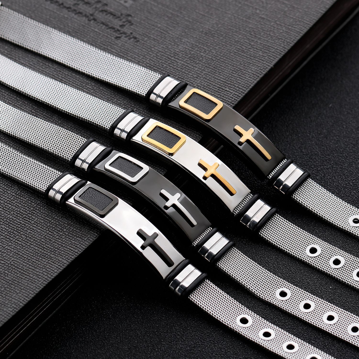 Hot-selling titanium steel mesh belt bracelet bracelet cross men's bracelet bracelet_voghion.com