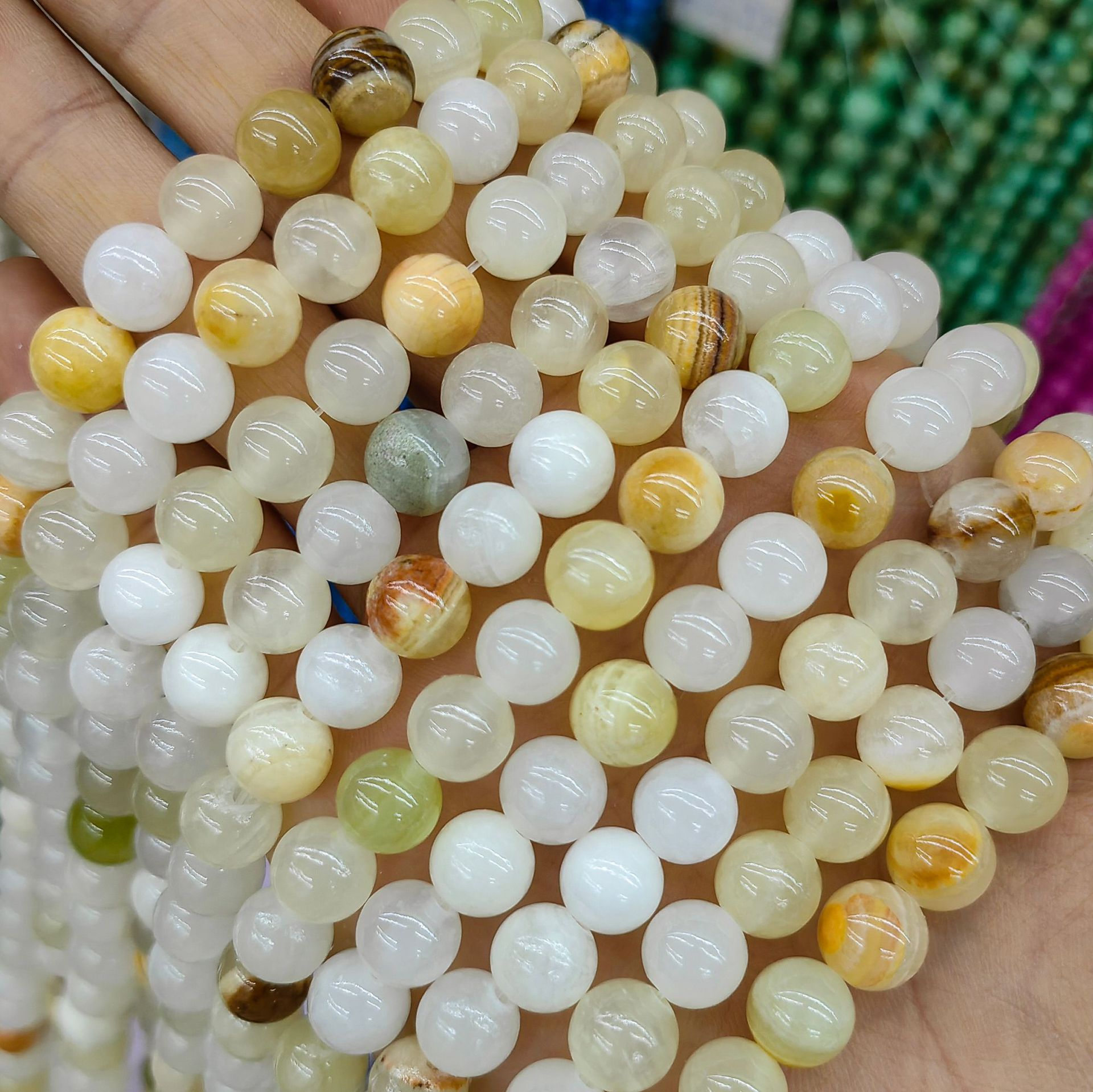 Natural beige Jade flor zafiro multi-color perlas sueltas cuentas redondas semiacabados DIY jade natural cuentas redondas joyería al por mayor