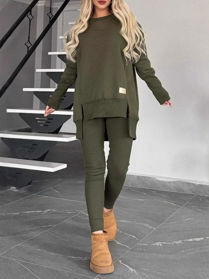 2024 Amazon Independent Station Cross-border Autumn and Winter Explosions Women's Jacket with Vented Long Sleeve Crewneck Casual Solid Color suit