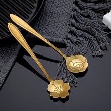 厂家不锈钢樱花勺日式ins风花朵勺子 婚庆伴手礼玫瑰花勺金色小勺