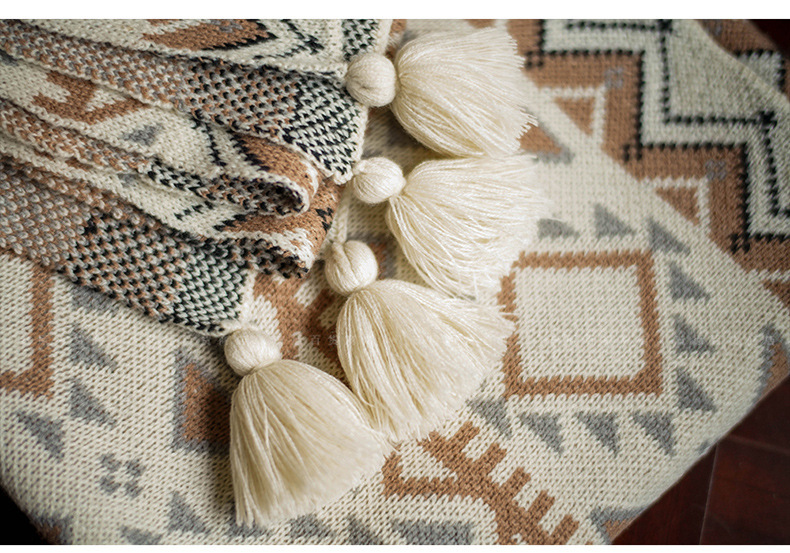 Meizuo wool Bohemian sofa knitted jacquard outdoor blanket camping carpet_voghion.com