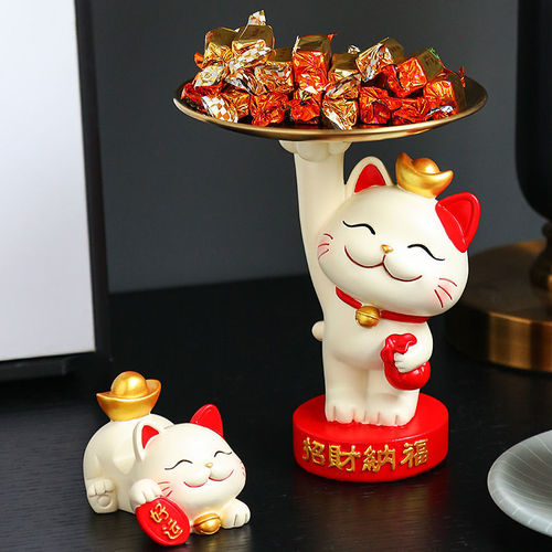Creative light luxury Lucky Cat Ornament Stand Ashtray Storage Tray Home Living Room Entrance Decoration Craft Gift