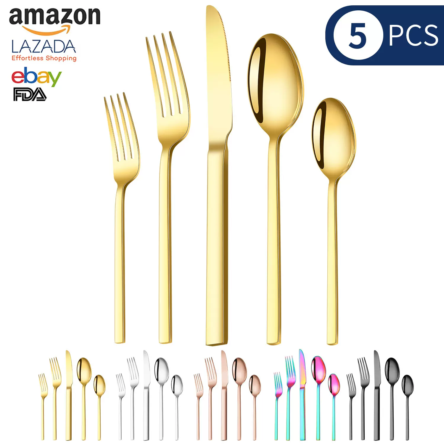 跨境410不锈钢加厚方柄餐具 家用酒店餐具套装高档餐厅牛排刀叉勺