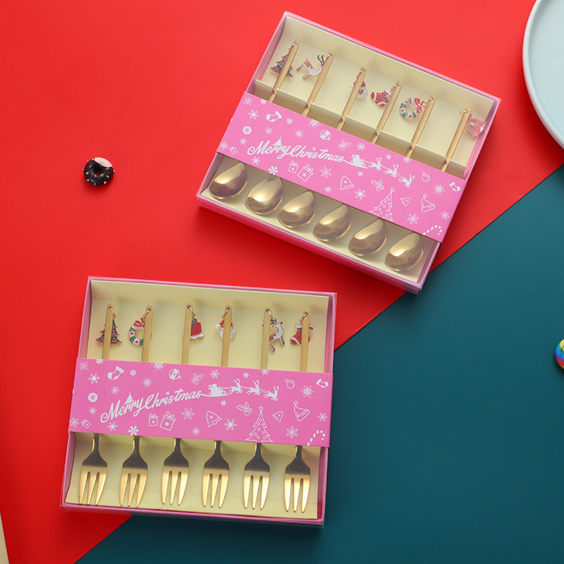 Juego de cuchara de acero inoxidable de Navidad de dibujos animados Cuchara pequeña linda de alto valor Cuchara de postre dorado Cuchara para mezclar café