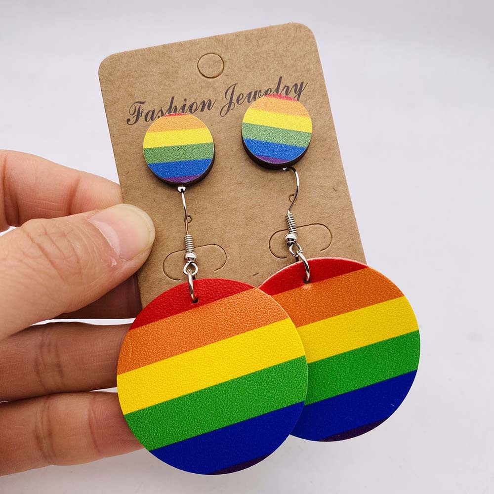 Women'S Gender Casual Rainbow Water Droplets Heart Shape Wood Women's Drop Earrings