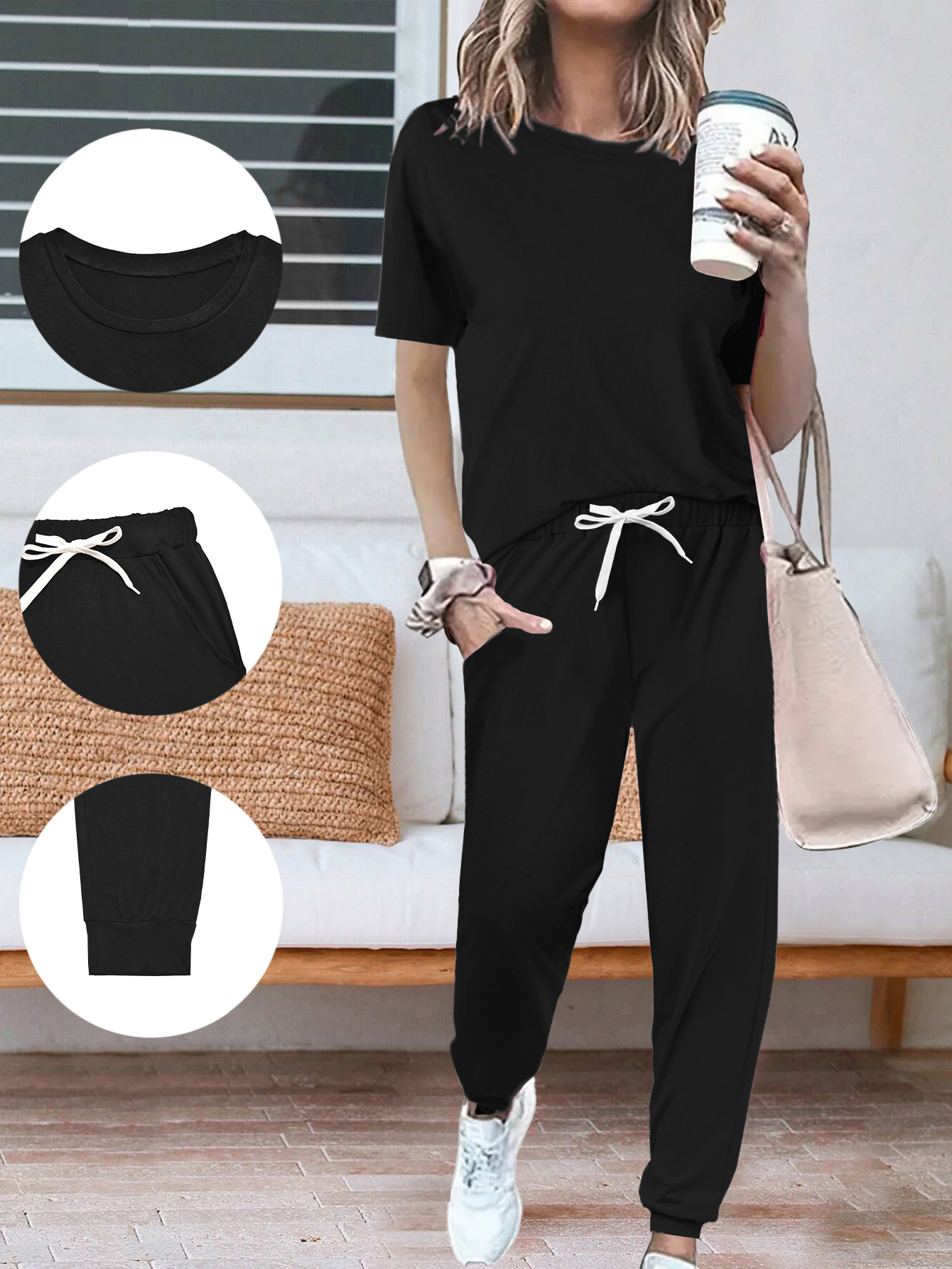 Completo donna due pezzi t-shirt a maniche corte e pantaloni_voghion.com