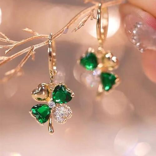  new trendy Korean niche unique dark green four-leaf earrings women's light luxury high-end temperament earrings