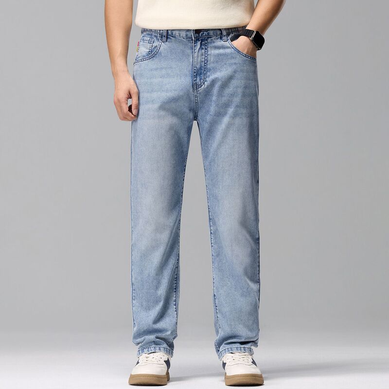 Shanggu Men's Wear Summer Cool Ice Silk Lyocell Business Men's Straight Casual Denim Trousers Vintage Washed Shanggu Men's Wear Summer Cool Ice Silk Lyocell Business Men's Straight Casual Denim Trousers Vintage Washed
