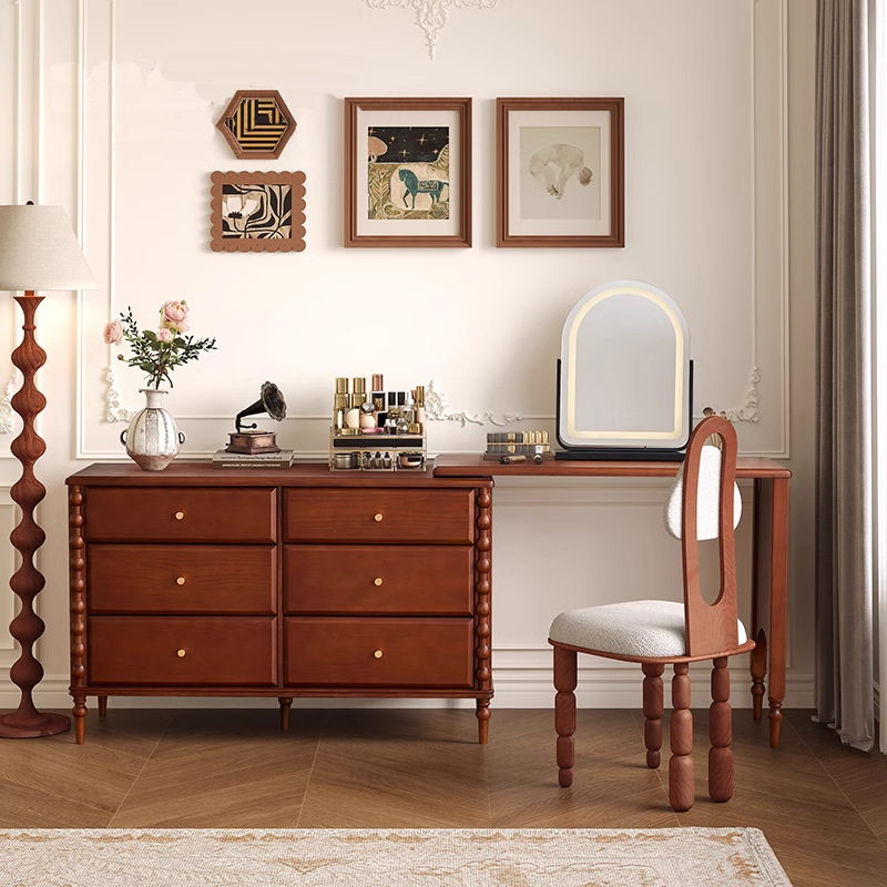 Tocador retro Da Sima, escritorio de dormitorio, tocador, tocador de esquina, armario, mesa de maquillaje de madera maciza todo en uno