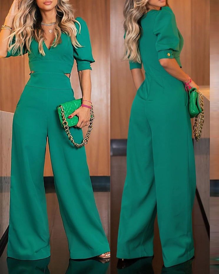 Women's Daily Casual Simple Style Solid Color Full Length Hollow Out Jumpsuits display picture 5