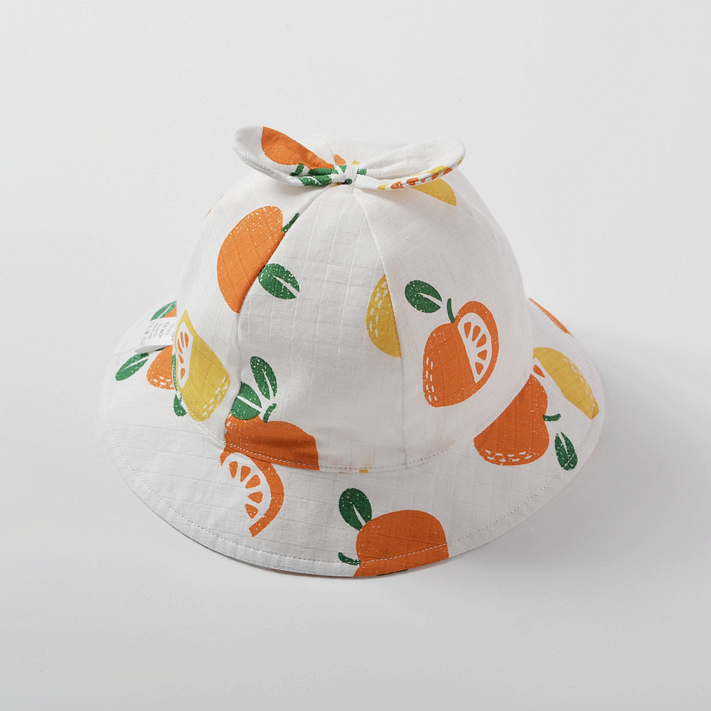 moinmlon Spring and summer new pattern baby Gauze sunshade Bucket hats baby bow printing Sunscreen Sun hat soft