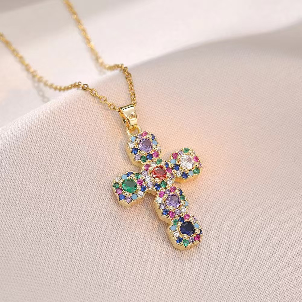 Wholesale Jewelry Shiny Cross Titanium Steel Zircon Inlay Pendant Necklace Cable Chain display picture 32