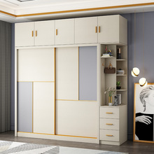 全实木多层板推拉门衣柜现代简约北欧网红卧室家用生态免漆滑柜子