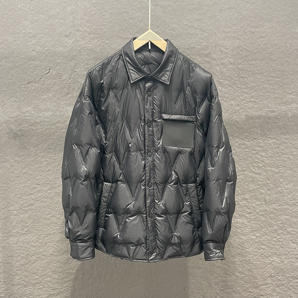 Men's Clothing New Early Winter Small Lapel V Neck Shirt Coat Jacket Leather Label Pure Black Thin Direct Charging Coat Jacket_voghion.com