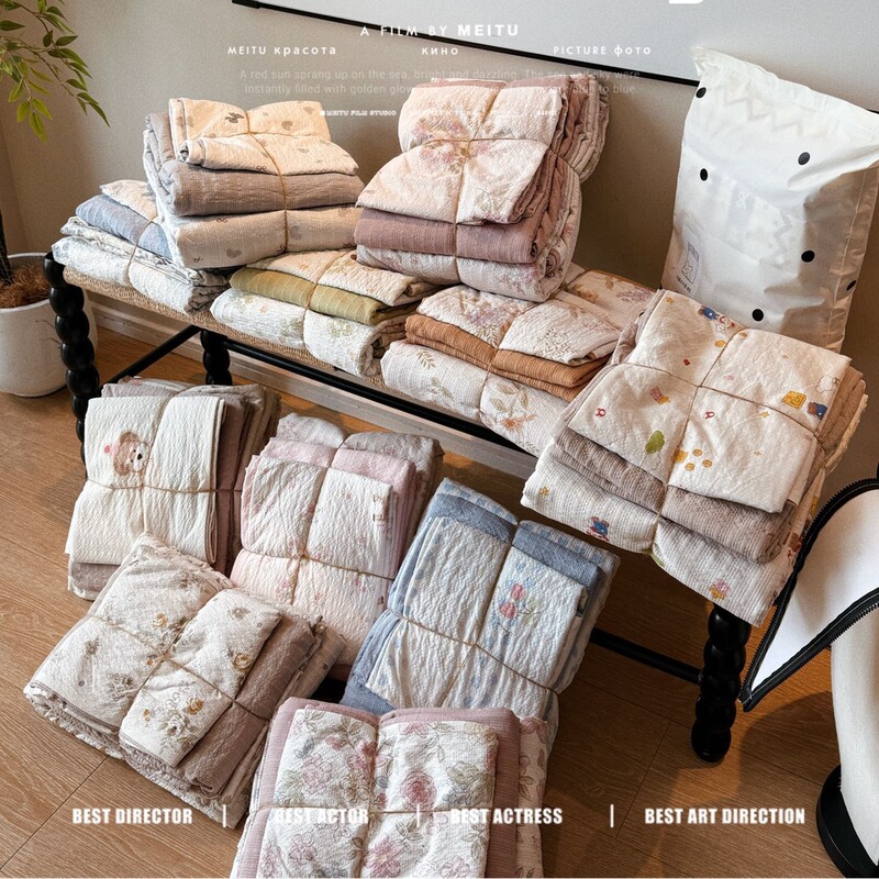 Maternity-Grade Double-Layer Gauze Four-Piece Set, Wrinkled Gauze Bedding Set, Bed Sheet and Duvet Cover, Dormitory Three-Piece Set, Wholesale Cross-Border