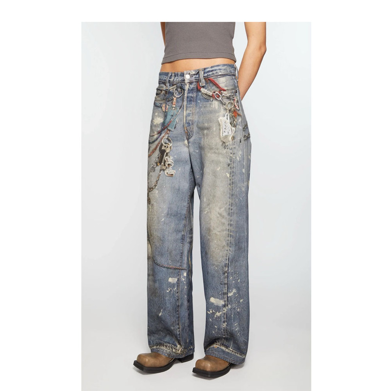 Style 3D Full-Print 1981F Inkjet Graffiti Loose Wide-Leg Mid-Waist Slimming Straight-Leg Unisex Casual Jeans