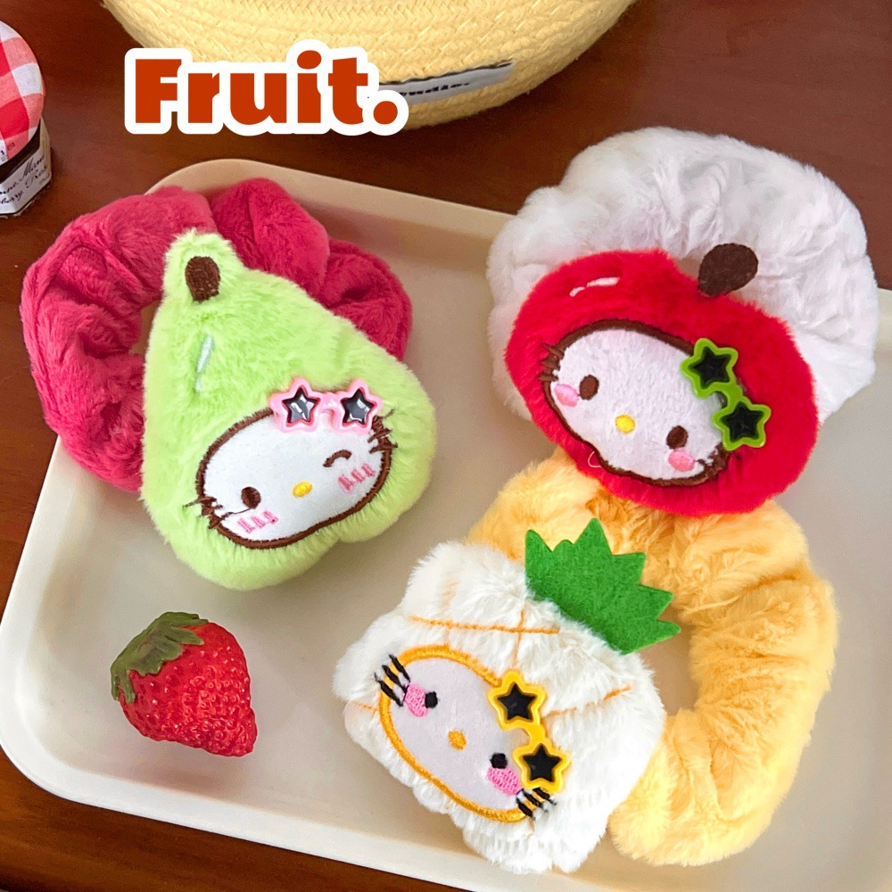 Creativa fruta gatito muñeca intestino anillo de cabello chica muñeca diversión joyería de cabello detrás de la cabeza de la cola de caballo joyería de cabello