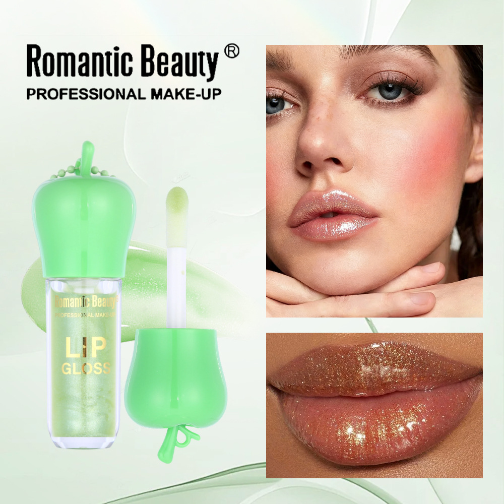 Esmalte labial de manzana verde transfronterizo con esmalte labial de agua perlada, lubrificante labial de color, lubrificante labial de color, espejo, lubrificante labial