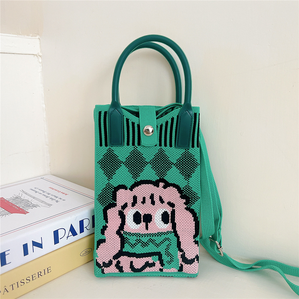 108g Weight Polyester Lining Material Buckle Closure Type Top Handle Strap Type Handbag Bags Type Casual, Daily Occasion Knit Material Cat Pattern All Seasons Season Women's Gender Vintage Style, Classic Style Style Bucket Shape Small Size Women's Small Knit Cat Vintage Style Classic Style Bucket Buckle Handbag 21