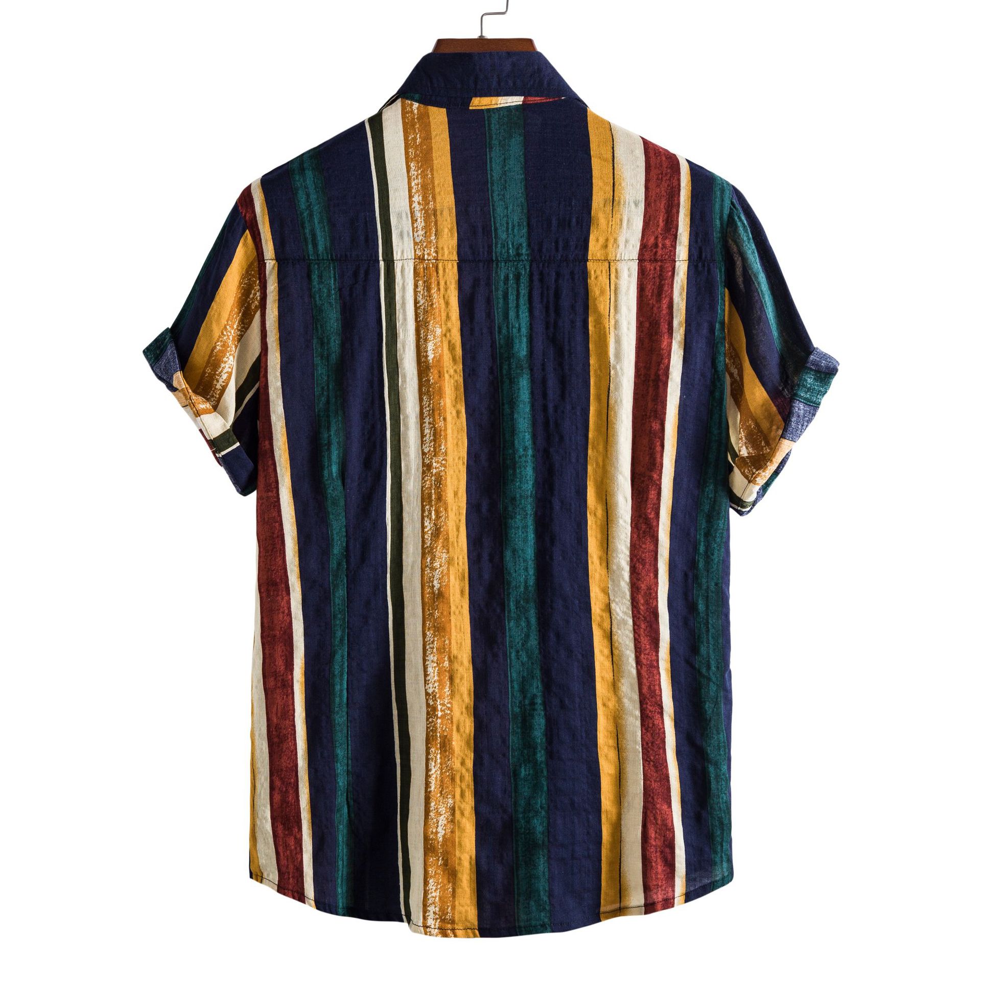 ForMen 2021 Foreign Trade Hawaiian European And American Men's Clothing Striped Print Short Sleeve Shirt For Men_voghion.com