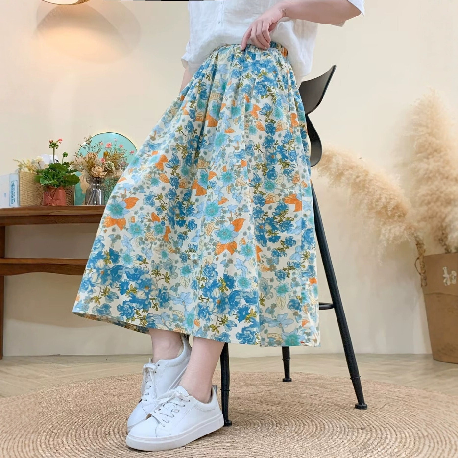 773 New Arrival Digital Pure Cotton Floral Skirt Women's 2025 Spring New Arrival Loose Artistic Mid-Length Skirt