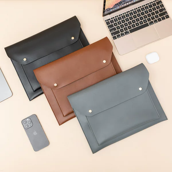 Large PU Leather Briefcase Large Capacity Leather Laptop Bag A4 Size Office Document Bag Information Bag