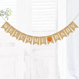 宝宝周岁baby shower派对庆典装饰拉花WELCOME蓝球BABY麻布燕尾旗