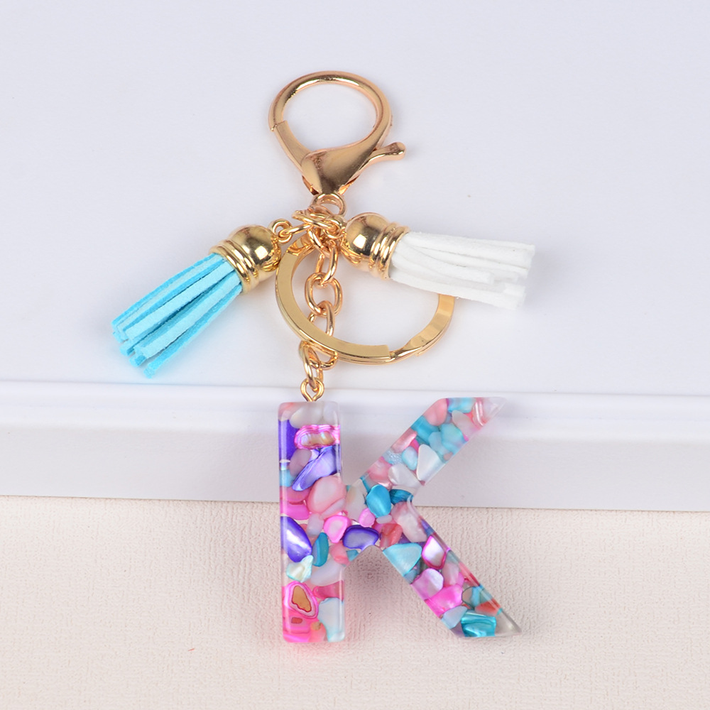 Keychain de iniciales de goteo de pegamento mezcla de piedra de letras de llaves lindas bolsos de damas llaves de automóviles colgantes joyas