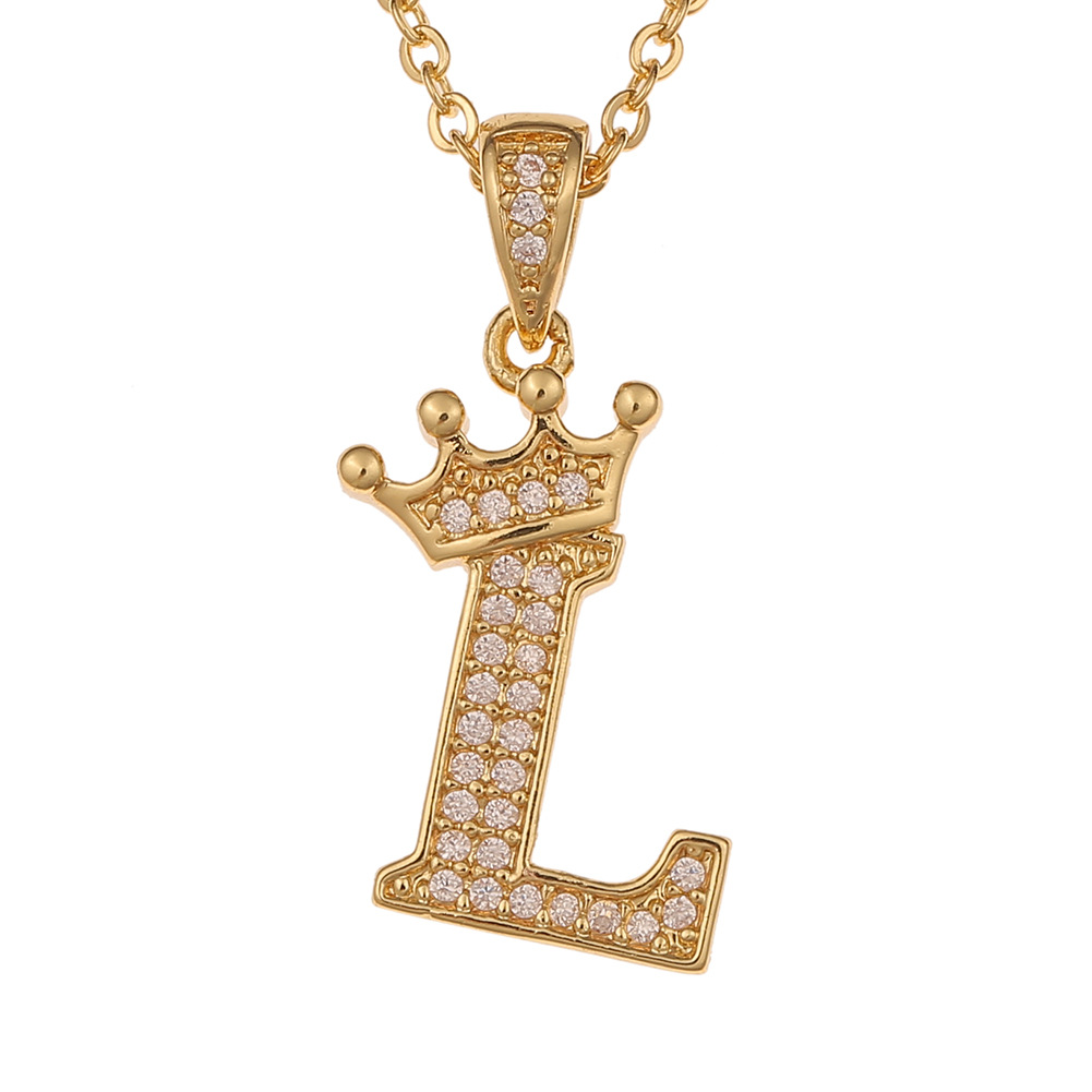 Wholesale Jewelry Crown 26 English Letter Pendant Copper Necklace Nihaojewelry display picture 6