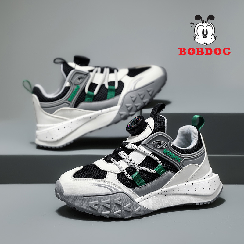 巴布豆童鞋春夏新款男童女童耐磨防滑兒童運動鞋透氣網面紐扣跑鞋