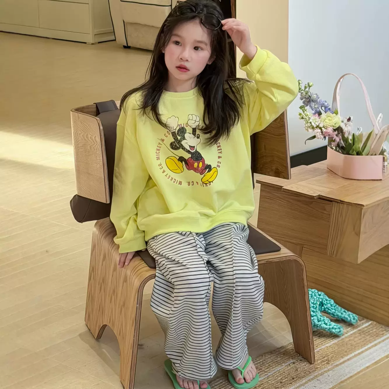 末小蒙童卫衣2026春季韩版女童印花卡通米奇卫衣休闲圆领百搭上衣