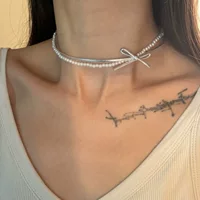 Темперамент сладкий лента бант жемчужная цепочка ключицы серебряное ожерелье ветер выпускной