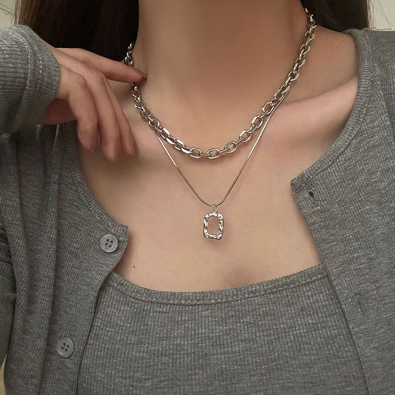 European And American Style Fashion Double-layer Love Necklace Female Stitching Cold Wind Female Hip-hop Long Sweater Sweater Chain Ins Tide