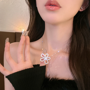 Micro-Paved Zircon Five-Petal Flower Necklace Accessible Luxury Niche Women's High-End Design 2025 New Hot Style Clavicle Chain Trend