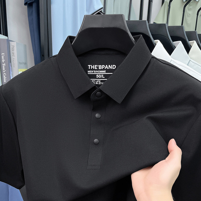 Popular Men's Ice Silk Short-Sleeved Polo Shirt, New Solid Color Lapel T-Shirt, Cool and Comfortable Loose-Fitting T-Shirt for Men