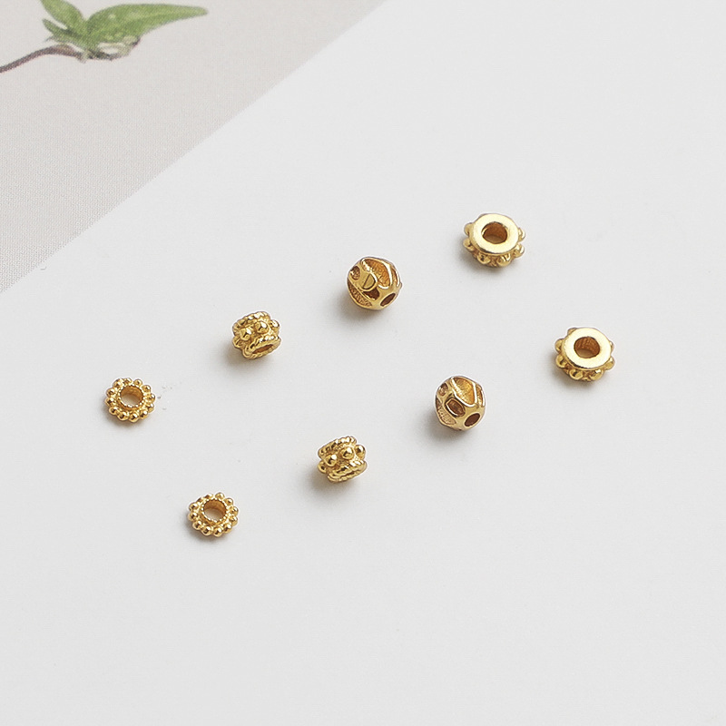 S925 Sterling Silver Gold Plated Mini Round Bead Spacer Washer DIY Beaded Pearl Bracelet Necklace Spacer Accessories