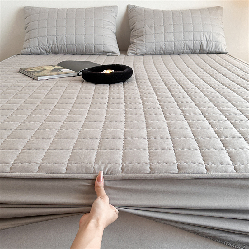 Thickened Quilted Mattress Cover Single-piece Simmons Mattress Protector Cotton Waterproof and Dustproof All-inclusive Non-slip Bedspread