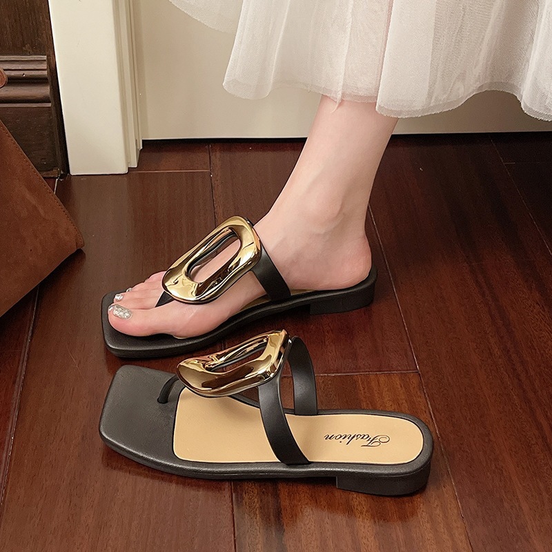 2026 nuevo estilo de moda cuadrada, zapatillas de hebilla metálica, zapatillas de verano para mujeres, zapatillas de pendiente image 5