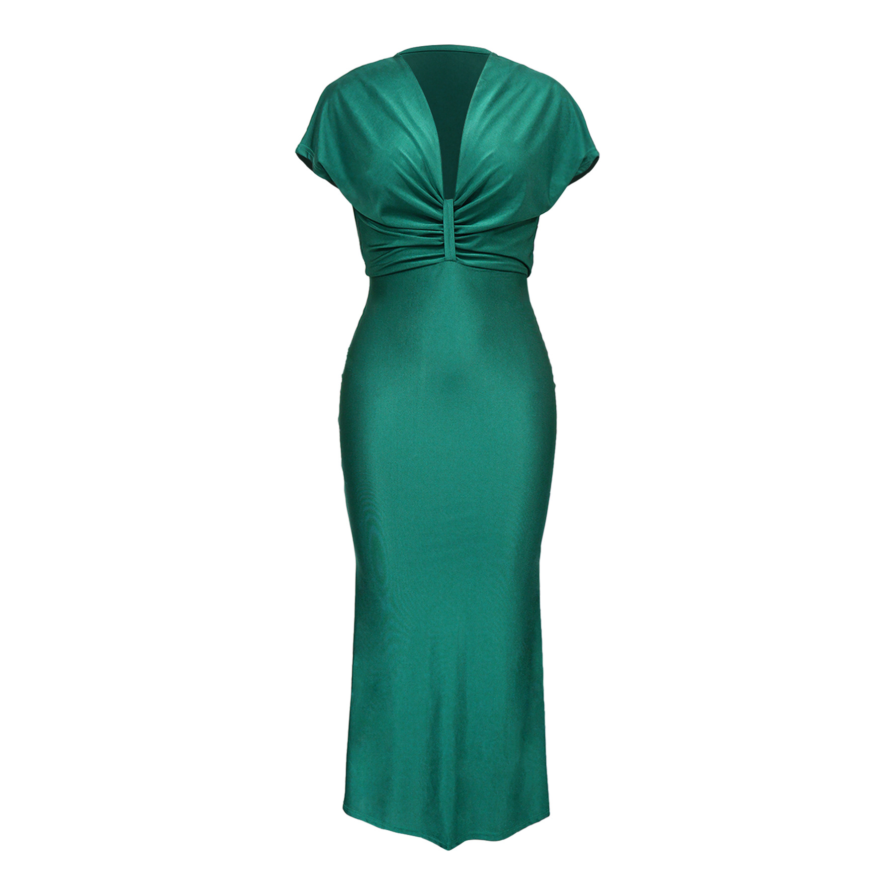 Women's V Neck Short Sleeve Dress Elegant Slim Fit with Back Slit K10697 AliExpress European And American Cross Border Fashion New_ecoleips.com