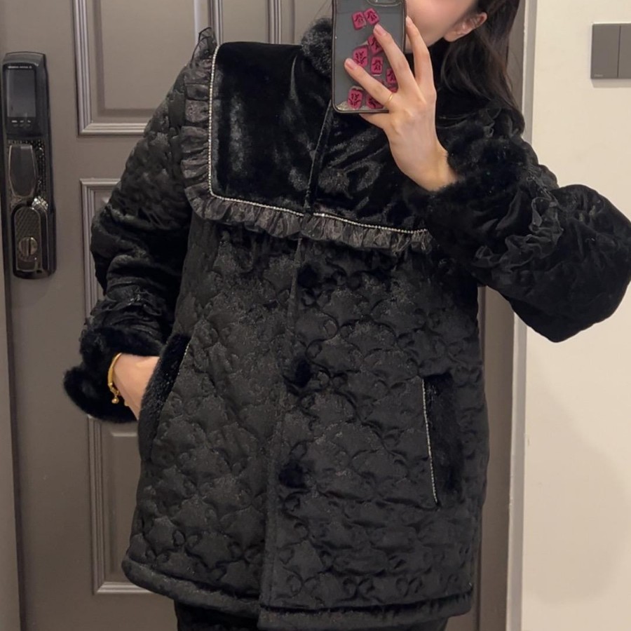 Plus-Size Thick Winter Warm Lapel Elastic Band Autumn Pajamas Short Thickened Splicing Autumn and Winter