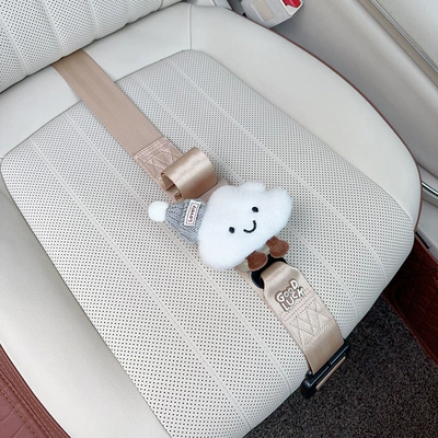 Car seat belt: of the Horse, for pregnant mothers driving - three-point-anti-strangling-safety-belt-beige-with-gray-cap-and-white-cloud-design