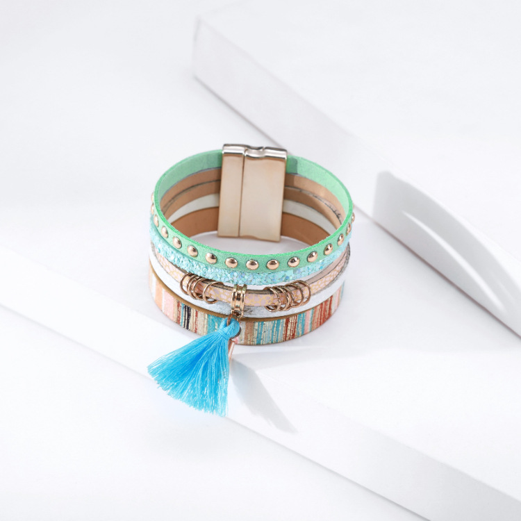 Bohemian Tassel Colorful Leather Multi-layer Bracelet display picture 16