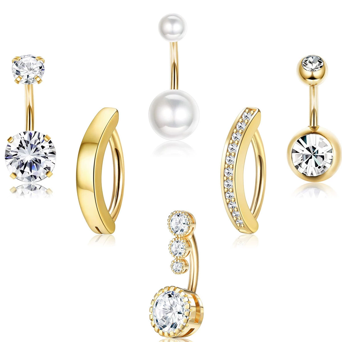 Оптовая продажа наборов колец для пирсинга пупка из циркония Amazon, европейский и американский стиль, нержавеющая сталь, универсальные, сверкающие.