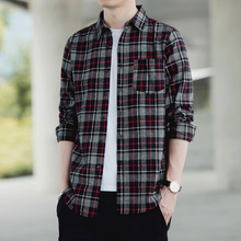 2022年秋冬季新款男装潮流高品质深色格子士衬衫外套