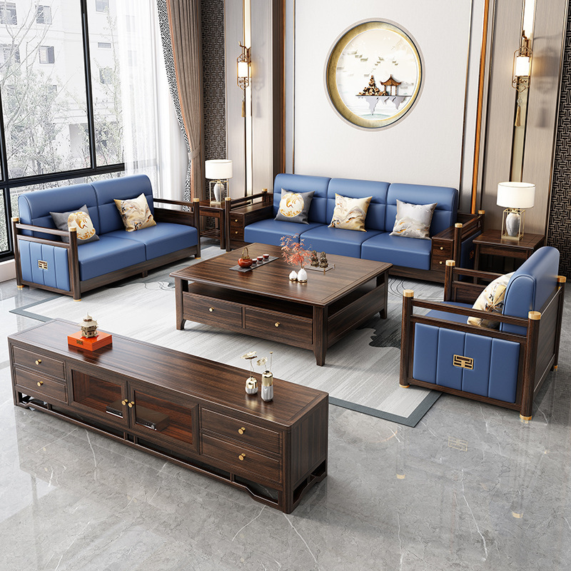 烏金木現代簡約輕奢大小戶型別墅客廳奢華高檔家具新中式實木沙發