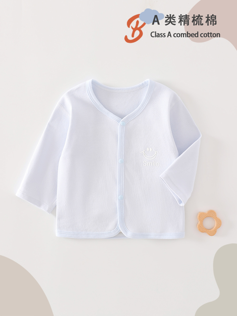 Single Layer Cotton Sweat Absorbing Spring and Autumn Baby Air Conditioner Small Cardigan Newborn Baby Clothes Long Sleeve Jacket Single Piece Top