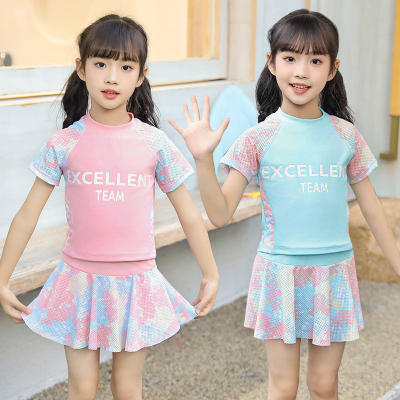Children's Swimwear Girls' Split Skirt Style Cute Cartoon Swimsuit Student Baby Girl's Conservative Swimsuit